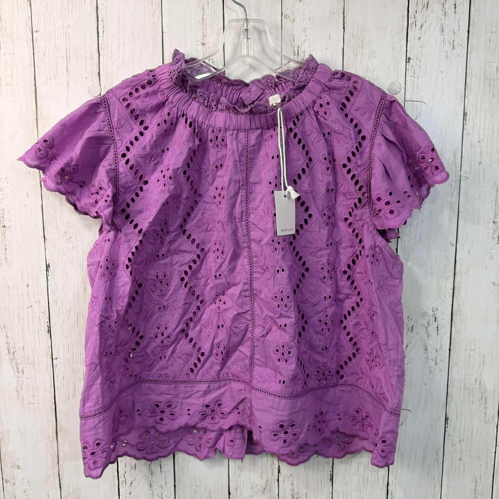 Eyelet Ruffle Neck Blouse - Lavender Purple